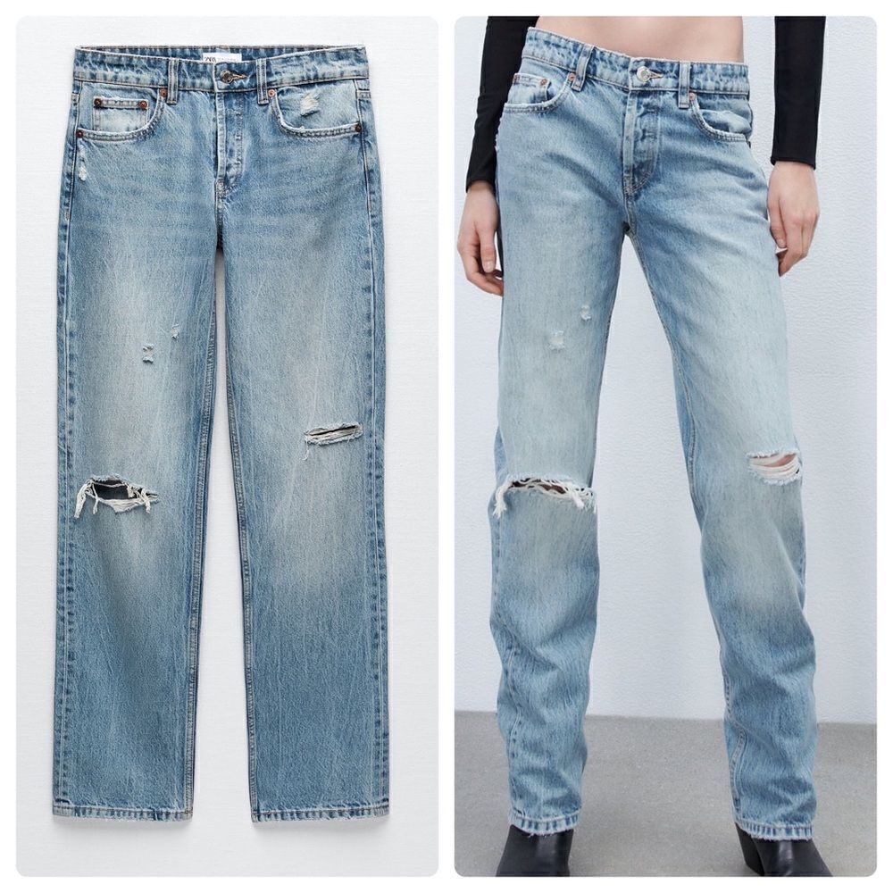 Zara RIPPED STRAIGHT JEANS